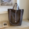 Minimalist deep coffee canvas tote bag with adjustable straps and silver hardware - Gray