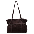 Grand sac fourre-tout marron rétro avec longues bandoulières et coutures blanches contrastées - café