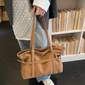 Grande borsa shopper vintage in ecopelle marrone con fibbie ideale per il pendolarismo - Marrone