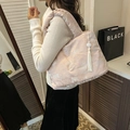 Light pink satin tote bag with traditional Chinese floral jacquard and white silk tassel - Jacquard Pattern - Light Pink (Style Four)