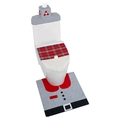 Ensemble WC de Noël 3 pièces avec housses à carreaux rouges et tapis de sol style costume - Style Gnome Gris (XSW-A0150)