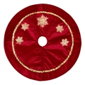 Red velvet Christmas tree skirt with golden snowflake embroidery and sequins trim - 36 Inch / Red