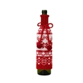 Christmas reindeer and snowflake knit wine bottle cover with red pom-poms and drawstring - Red Reindeer