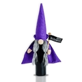 Purple gnome wine bottle cover with Happy Halloween flag for festive decoration - Purple Long Hat Gnome Style