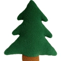 Grünes Weihnachtsbaum-Plüschkissen aus Sherpa-Stoff mit strukturiertem Bouclé und braunem Stamm - 30cm