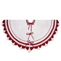 28 inch red and white knitted Christmas tree skirt with festive bow ties and wavy edges - Small