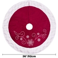 36-inch red velvet Christmas tree skirt with white lace border and snowflake embroidery - Diameter 92CM / Red