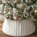 Macro detail of white faux fur Christmas tree collar with elegant vertical pleats - Vertical Striped Plush - Off-white