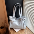 Bolso tote grande y minimalista en cuero sintético azul claro con cordón y cremallera - Azul