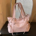 Bolso tote rosa con cordones laterales y bolsillo frontal con cremallera - Rosa