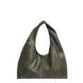 Borsa a spalla vintage verde oliva con trama in pelle e dettagli con borchie argento - Marrone