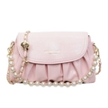 Borsa a tracolla rosa con catena dorata e decorazione di perle bianche su sfondo bianco - Rosa