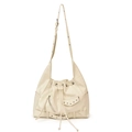 Borsa a secchiello retrò punk bianco crema con rivetti e chiusura a coulisse - Bianco