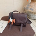 Vintage dark brown leather crossbody flap bag with a colorful horse charm accessory - Coffee with Pendant