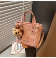Pink woven texture crossbody bag with adjustable strap and cute brown plush bear charm - Blue with Charm