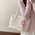 Beige gewatteerde draagtas met berenprint en pluche bedeltje voor dagelijks gebruik - Beige Met Hanger