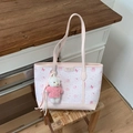 Roze-witte draagtas met zoete prints en een schattige teddybeer sleutelhanger - Roze Stijl (Met Pluche Hanger)