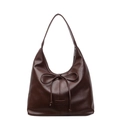 Grand sac cabas marron vintage avec détail nœud et bandoulière élégante pour femme - Café