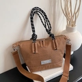 Brown plaid crossbody bag with weave handles and adjustable nylon shoulder strap - Brown