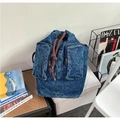 Zaino vintage in denim blu con coulisse e due tasche anteriori per viaggio e scuola - Blu scuro