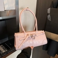 Bolso baguette rosa claro a la moda con hebilla plateada y asas finas para oficina - Rosa