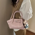 Rosa trendige Beuteltasche mit süßem Teddybär-Anhänger und dekorativem Schnallenriemen - Rosa