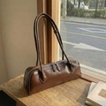 Dark brown vintage bowling bag in faux oil wax leather with adjustable shoulder strap - Coffee