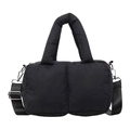 Quilted down nylon tote bag in black with adjustable crossbody strap and silver hardware - Black
