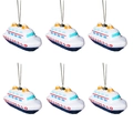 Set of six cruise ship ornaments with blue base and red windows for Christmas decor - Luxury Cruise Ship (Model 4)
