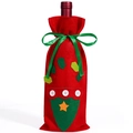 Christmas red wine bottle cover made of felt with green ribbon and star pocket - Red Ice Cream Style (ML-M517C)