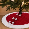 Gonna per albero di Natale rossa lavorata a maglia con bordo in ecopelliccia bianca - Rosso e Bianco Classico