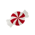 Candy-shaped plush pillow in red and white peppermint swirl pattern with soft sherpa fabric - Winged Candy Shape / Red and White