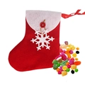 Roter Weihnachtsstrumpf mit weißer Schneeflocke und Knopf-Detail für festliche Geschenke - Schneeflocken-Weihnachtssocken-Stil