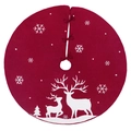 Jupe de sapin de Noël en tricot rouge avec motifs de rennes et flocons de neige - Renne rouge et blanc