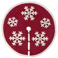 Détail de jupe de sapin de Noël rouge avec broderie flocon 3D et liens de serrage rouges - Flocon de Neige Rouge