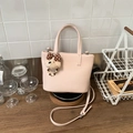 Sac fourre-tout rose avec charm ours en peluche et bandoulière amovible réglable - Rose avec pendentif
