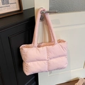 Pink quilted puffer tote bag with padded handles and large capacity design - Pink