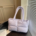 Quilted puffer tote bag in lavender purple with padded straps and soft cloud texture - Purple