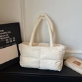 Minimalist white quilted puffer tote bag with padded handles and large capacity - Off-white