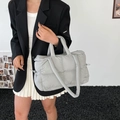 Light gray quilted puffer tote bag in waterproof nylon with versatile dual handles - Gray