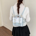 Hellblauer College-Rucksack mit Cartoon-Prints und Kunstleder-Riemen für Damen - Blau