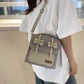 Sac à dos en tricot gris et cuir crème avec de jolis détails de nœuds chic - Gris