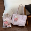 Ensemble cabas rose avec imprimé dessin animé, grand sac à bandoulière et petit sac à main - Avec Pendentif / Petit / Rose
