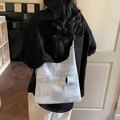 Minimalist light blue hobo shoulder bag with abstract geometric patterns and mini pouch - Blue
