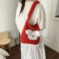 Süße rote Plüsch-Beuteltasche mit Welpen-Motiv und weichem Schultergurt für Damen - Rot