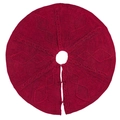 Rote gestrickte Christbaumdecke mit Zopfmuster und drei dekorativen Schleifenverschlüssen - Durchmesser 122CM