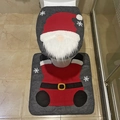 Christmas gnome toilet cover set with gray felt lid and white snowflake embroidered mat - Christmas Gnome Style