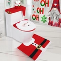 Ensemble 3 pièces de housse de toilette en peluche Père Noël avec motifs de fête - Rouge