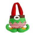 Christmas elf gift bag with green felt body, striped legs and red handles on white background - Christmas Elf