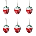 6er-Set Erdbeer-Weihnachtsanhänger mit rotem Glitzerfinish und weißen Wellenmustern - Erdbeere Stil / Rot Weiß Grün